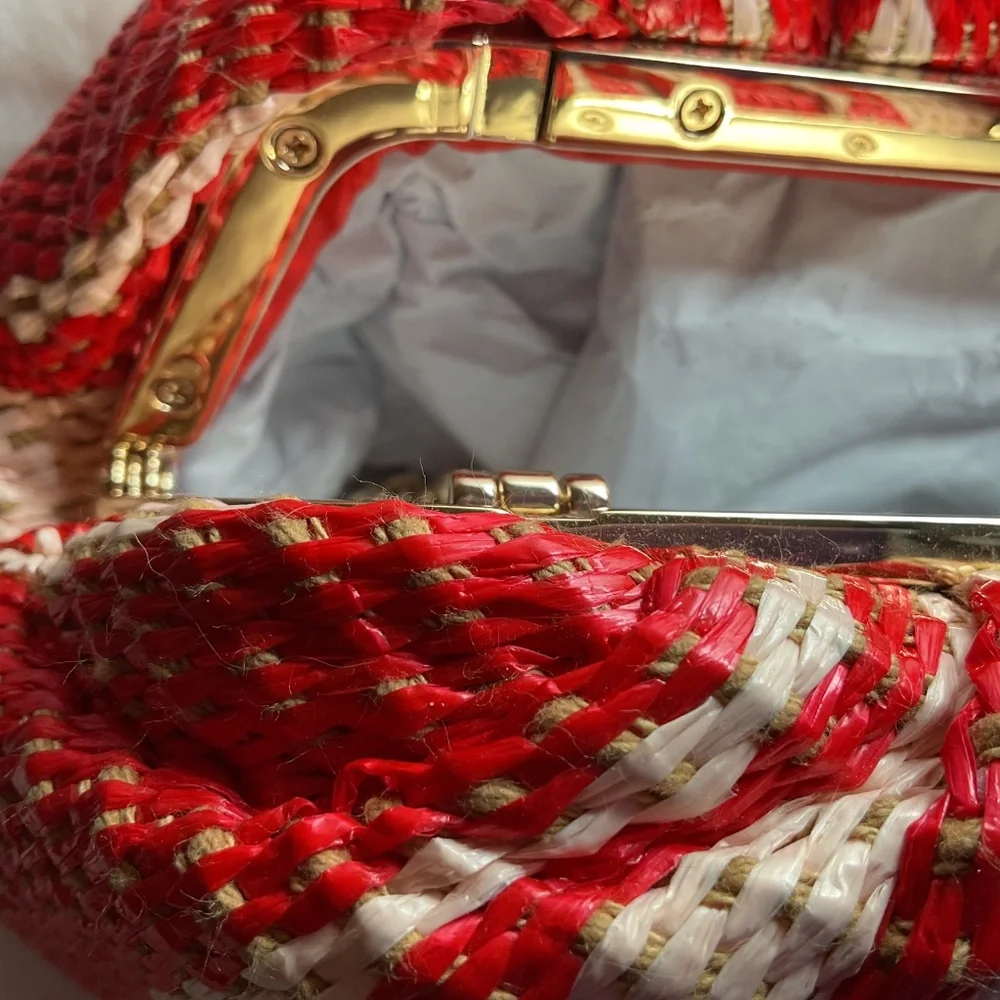 New Kate Spade Scrunchy Convertible Kisslock Clutch Heirloom Straw - Picture 4 of 8